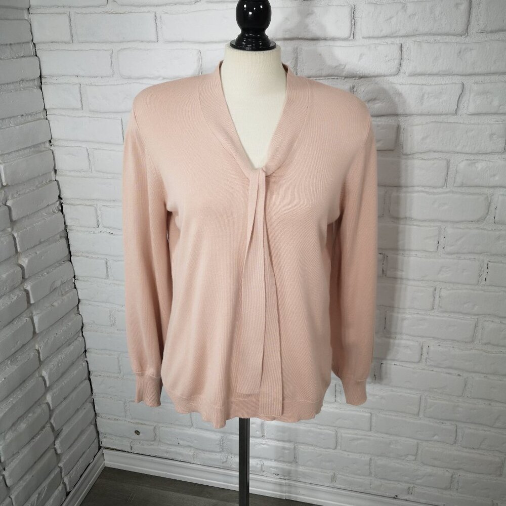 Adrianna Papell Ladies Size XL Light Salmon Tie Neck Balloon Sleeves Sweater